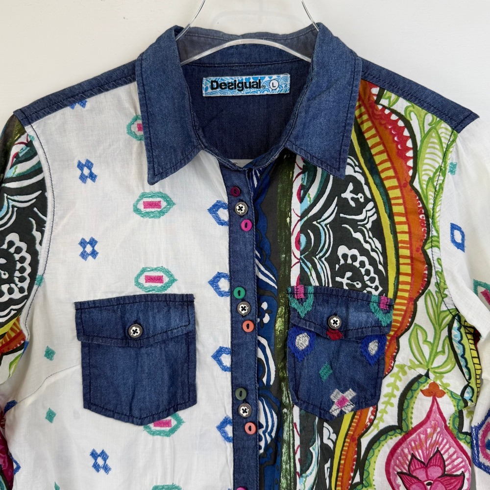 Desigual MAURICIO Patchwork Button Down Shirt Flo… - image 4